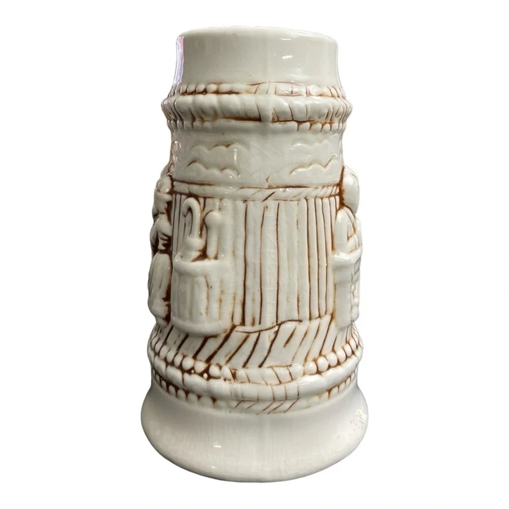 Vintage Ceramic Stein Made in Brazil #1366 White & Brown Beer Stein